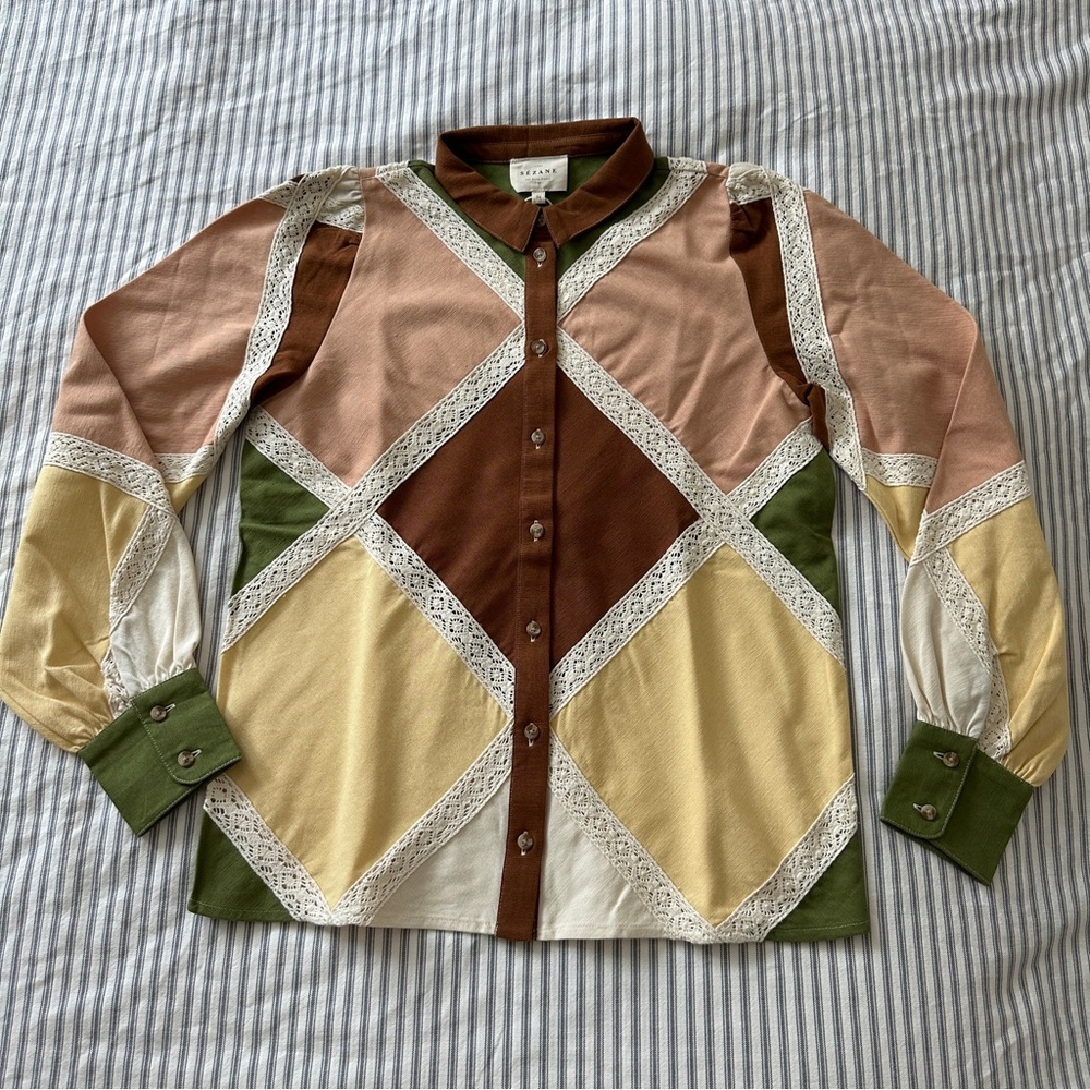 NWT Sezane Claudio multicolor pastel shirt 34 XS - Picture 3 of 8